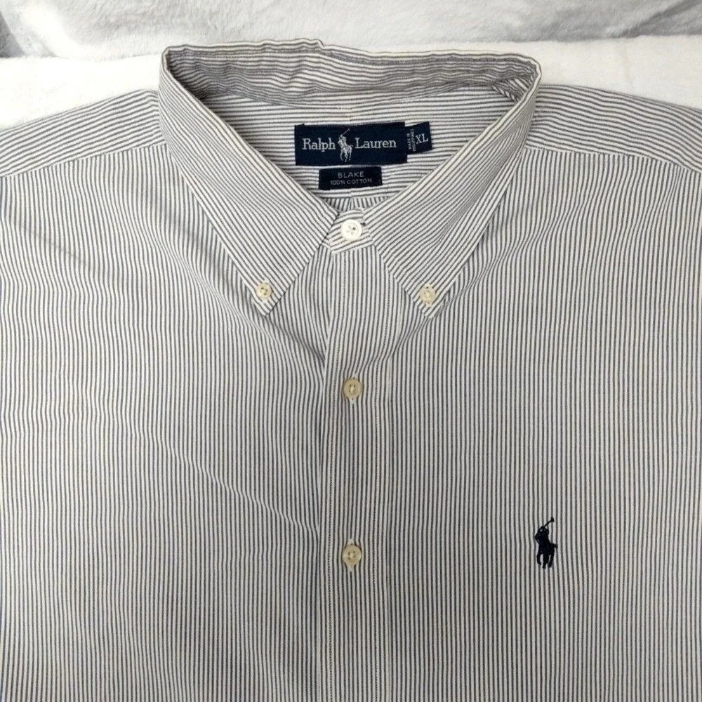 Ralph Lauren Shirt Mens‎ XL Blue Striped Button-Up Blake 100% Cotton Pony